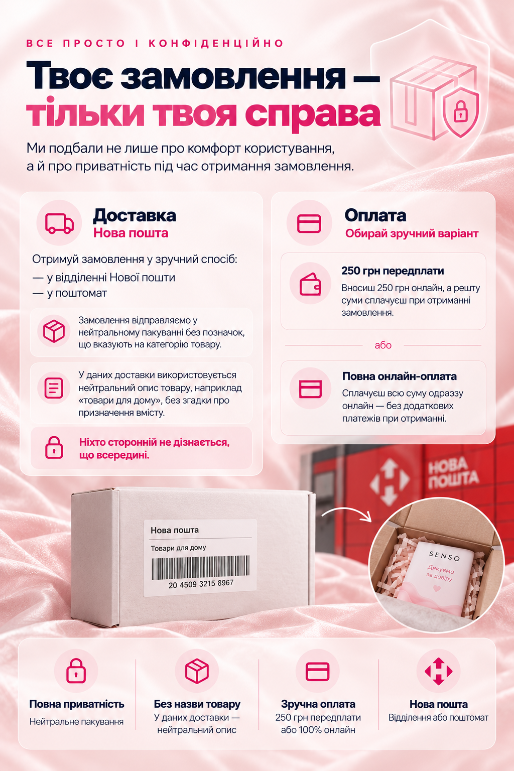 Інформація про конфіденційну доставку та оплату
